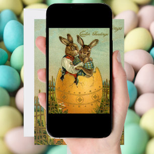 Bunnies in a Gold Egg, Vintage Victorian Easter Invitation