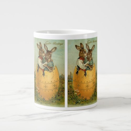 Bunnies in a Gold Egg Vintage Victorian Easter  Large Coffee Mug