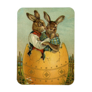 Bunnies in a Gold Egg, Vintage Victorian Easter Magnet