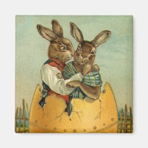 Bunnies in a Gold Egg, Vintage Victorian Easter Magnet