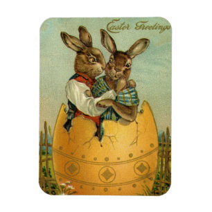 Bunnies in a Gold Egg, Vintage Victorian Easter Magnet