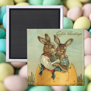 Bunnies in a Gold Egg, Vintage Victorian Easter  Magnet