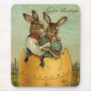 Bunnies in a Gold Egg, Vintage Victorian Easter Mouse Pad