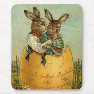Bunnies in a Gold Egg, Vintage Victorian Easter Mouse Pad