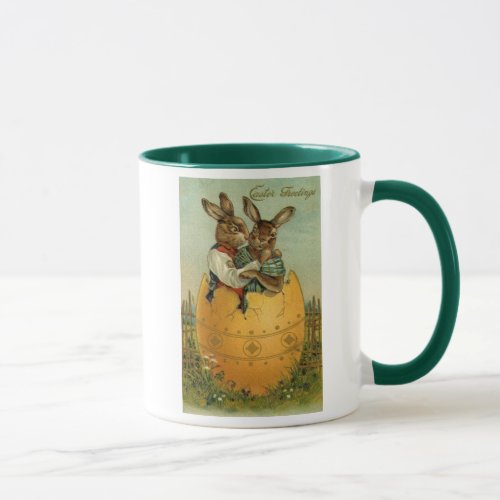 Bunnies in a Gold Egg Vintage Victorian Easter  Mug