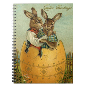 Bunnies in a Gold Egg, Vintage Victorian Easter Notebook