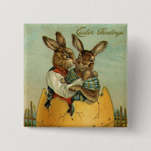 Bunnies in a Gold Egg, Vintage Victorian Easter Pinback Button