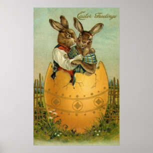 Bunnies in a Gold Egg, Vintage Victorian Easter  Poster