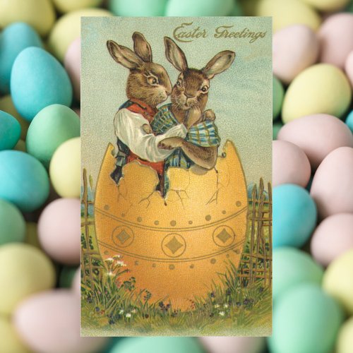 Bunnies in a Gold Egg Vintage Victorian Easter  Rectangular Sticker