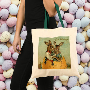 Bunnies in a Gold Egg, Vintage Victorian Easter  Tote Bag