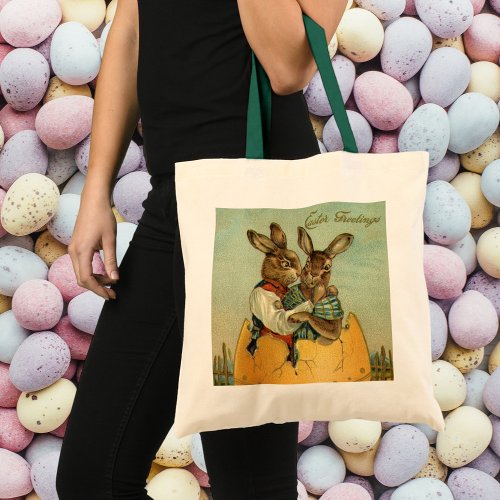 Bunnies in a Gold Egg Vintage Victorian Easter  Tote Bag