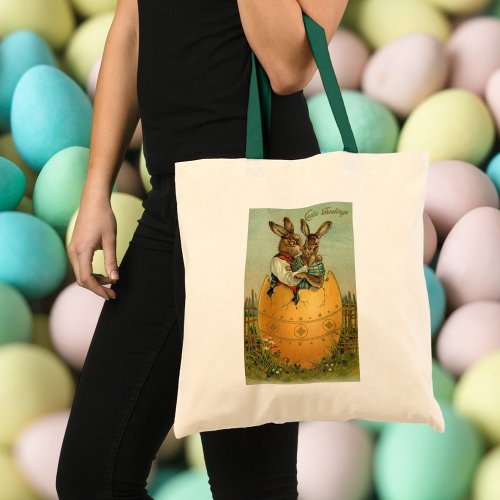 Bunnies in a Gold Egg Vintage Victorian Easter  Tote Bag