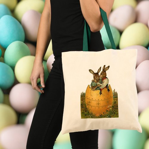 Bunnies in a Gold Egg Vintage Victorian Easter  Tote Bag