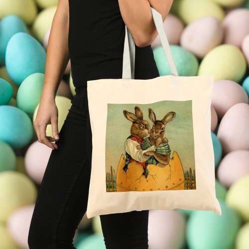 Bunnies in a Gold Egg Vintage Victorian Easter  Tote Bag