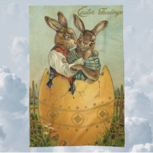 Bunnies in a Gold Egg, Vintage Victorian Easter Towel