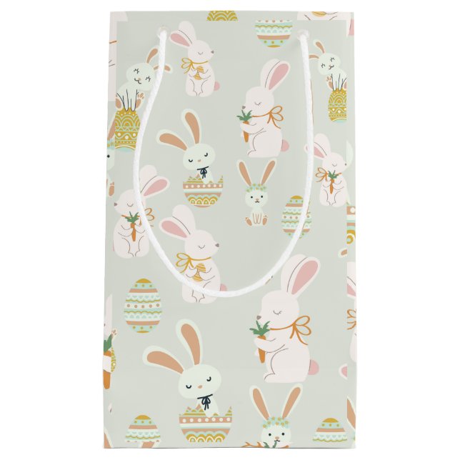 Bunnies in Eastern Eggs in Sage  Small Gift Bag (Front)
