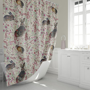 Bunnies In Floral Meadow Shower Curtain
