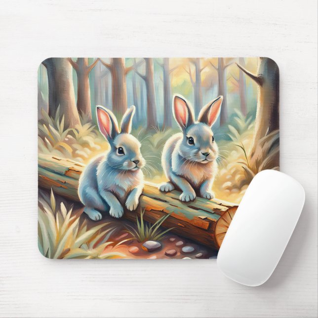 Bunnies In Forest Mouse Pad (With Mouse)