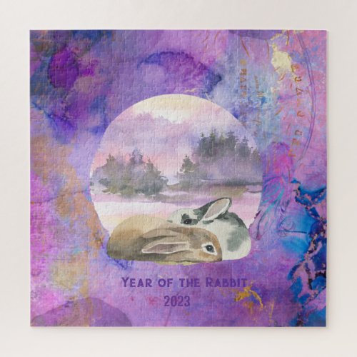 Bunnies in Lavender Dream Year of the Rabbit Jigsaw Puzzle