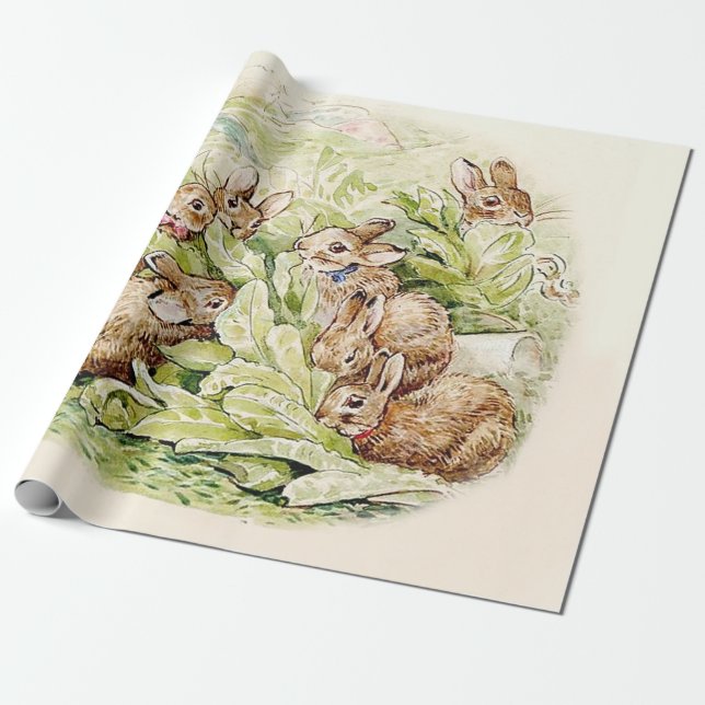 Bunnies in the Lettuce Patch by Beatrix Potter Wrapping Paper (Unrolled)