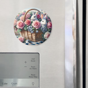Bunnies Nestled Among Cottage Roses Magnet