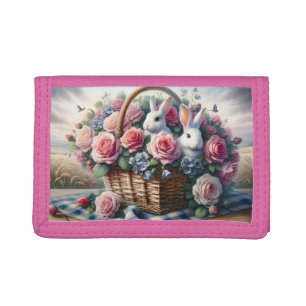 Bunnies Nestled Among Cottage Roses Trifold Wallet