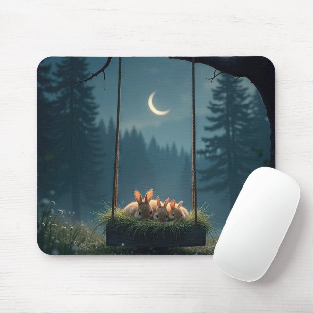 Bunnies Nestled In a Swing Nest Mouse Pad (With Mouse)