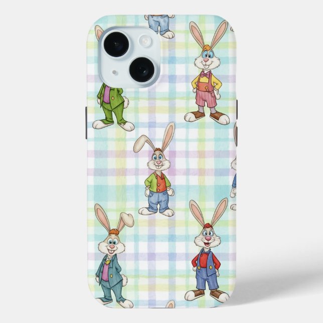  Bunnies on Checkered Background, by Natasha Us   Case-Mate iPhone Case (Back)