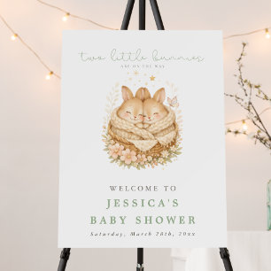 BunnIes On The Way Twin Baby Shower Welcome Foam Board