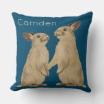 Bunnies Painted On Pillow (blue)your Child’s Name at Zazzle