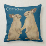 bunnies painted on pillow (blue)your child’s name