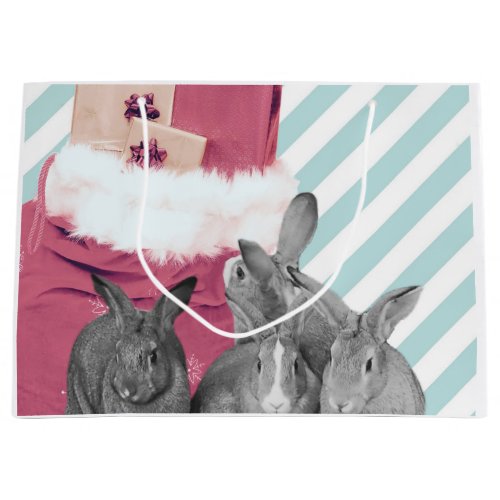 Bunnies Peeking in Santas Sack Large Gift Bag