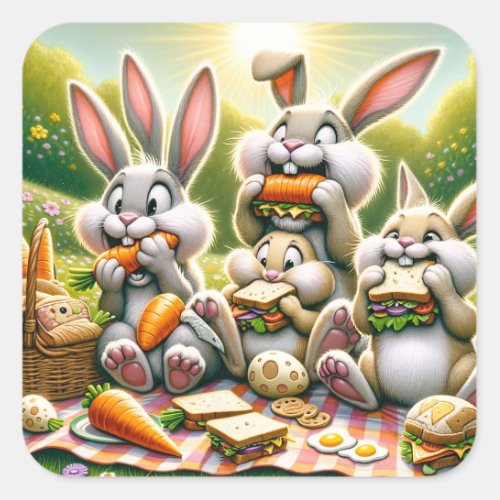 Bunnies Picnic Feast Square Sticker