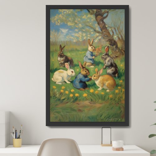 Bunnies Playing In Blooming Spring Wall Decor