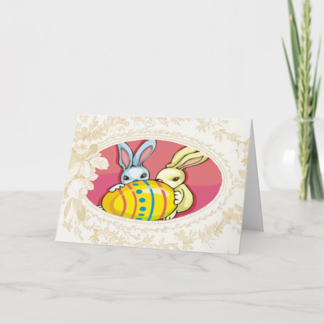 Bunnies Playing With An Egg Card (Front)