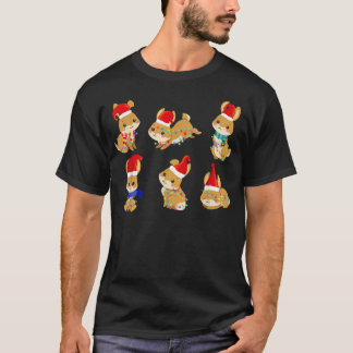 Bunnies Rabbit Wearing Santa Hat Christmas Lights T-Shirt