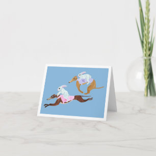 Bunnies riding Greyhounds Holiday Card