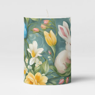 Bunnies, Spring Flowers and Easter Eggs. Painting Pillar Candle