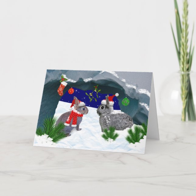 Bunnies under the Mistletoe Card (Front)