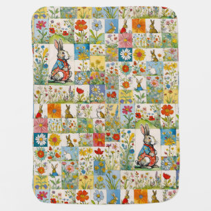 Bunnies Vintage Floral Patchwork Retro Easter Baby Blanket