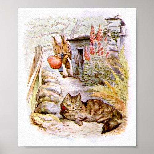 Bunnies Watching Cat Artwork Poster