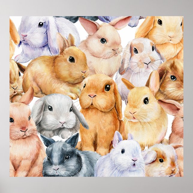 Bunnies Watercolor Animal Background Poster (Front)