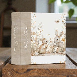 Bunnies Watercolor Neutral Beige Baby Photos 3 Ring Binder