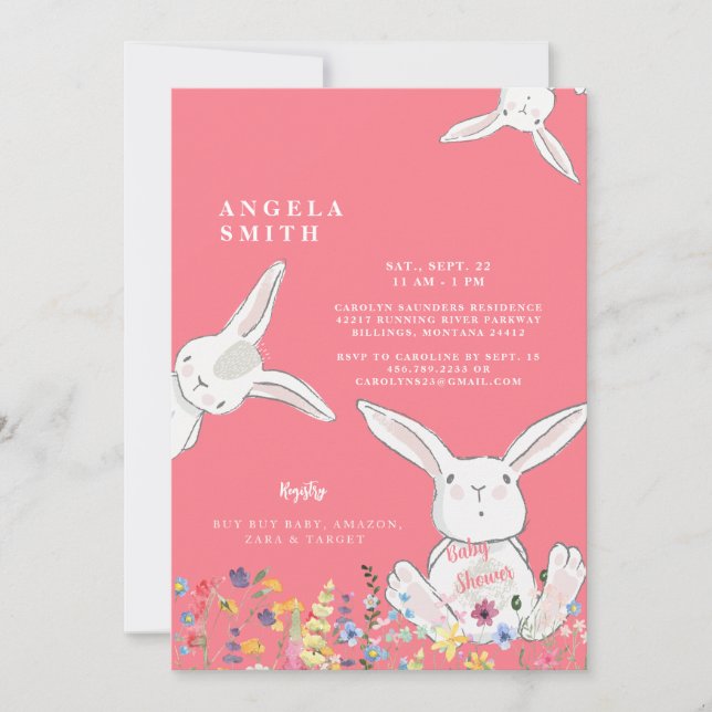 Bunnies & Wildflowers Colorful Baby Shower Invitation (Front)