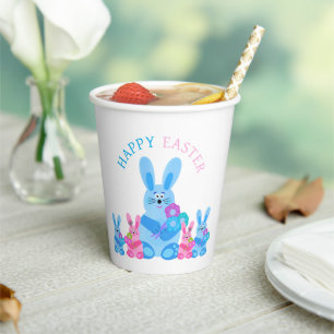 Bunnies with flowers paper cups