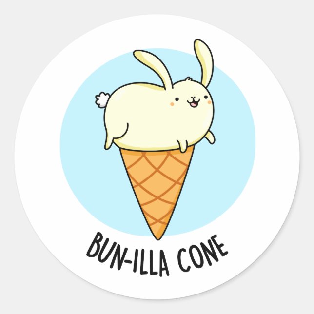 Bunnilla Cone Funny Bunny Vanilla Ice Cream Pun Classic Round Sticker (Front)