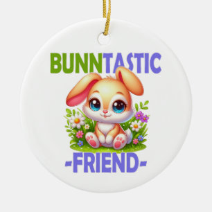 Bunntastic Friend pun. Cute Bunny Rabbit cartoon Ceramic Ornament