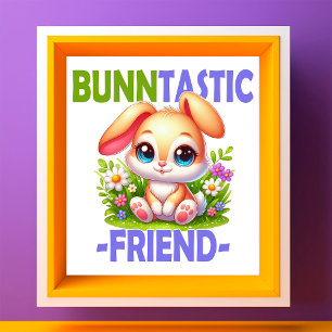Bunntastic Friend pun. Cute Bunny Rabbit cartoon Photo Print