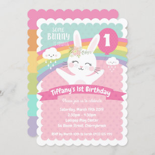 Bunny 1st Birthday Invitations Girls