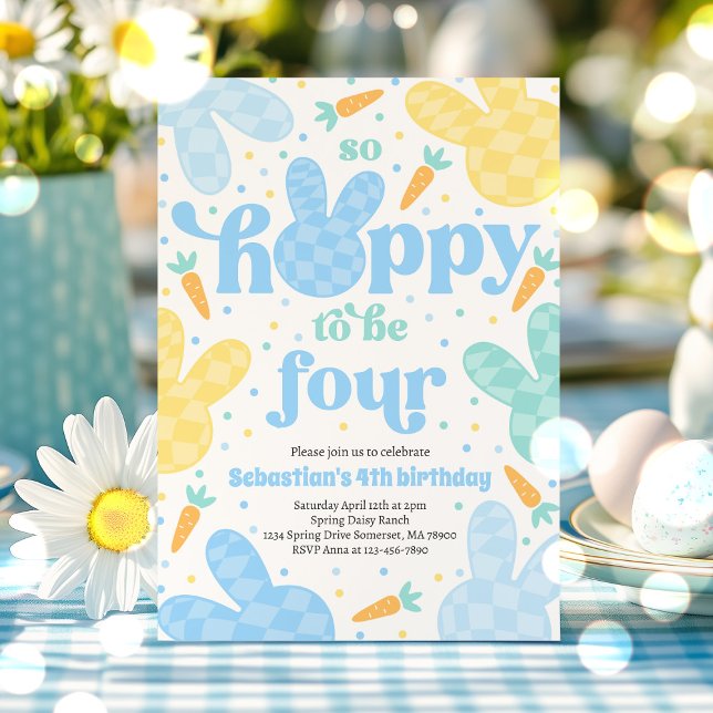 Bunny 4th Birthday Party Spring Boy Bunny Birthday Invitation (Creator Uploaded)